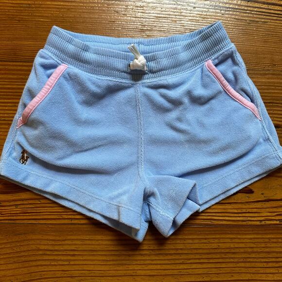 Polo Ralph Lauren blue terrycloth pink trim drawstring shorts SIZE 5 - Picture 1 of 5